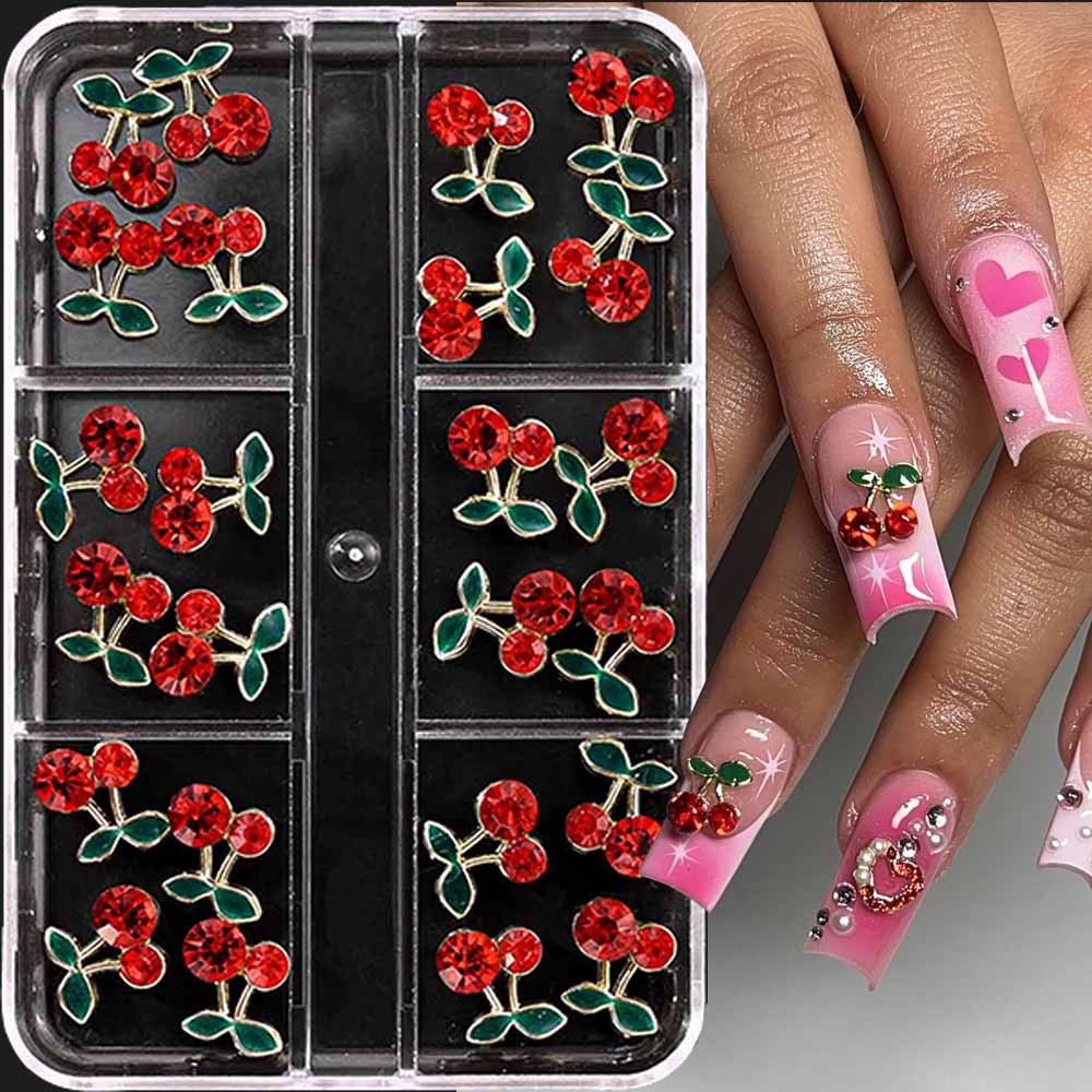 Nail Art Red Cherry - 24 pièces de décorations pour ongles