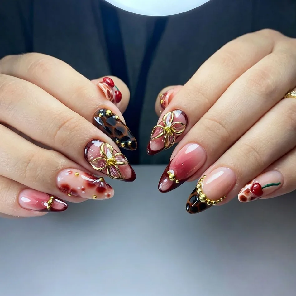 Nail Art Red Cherry - Faux ongles à presser faits main,