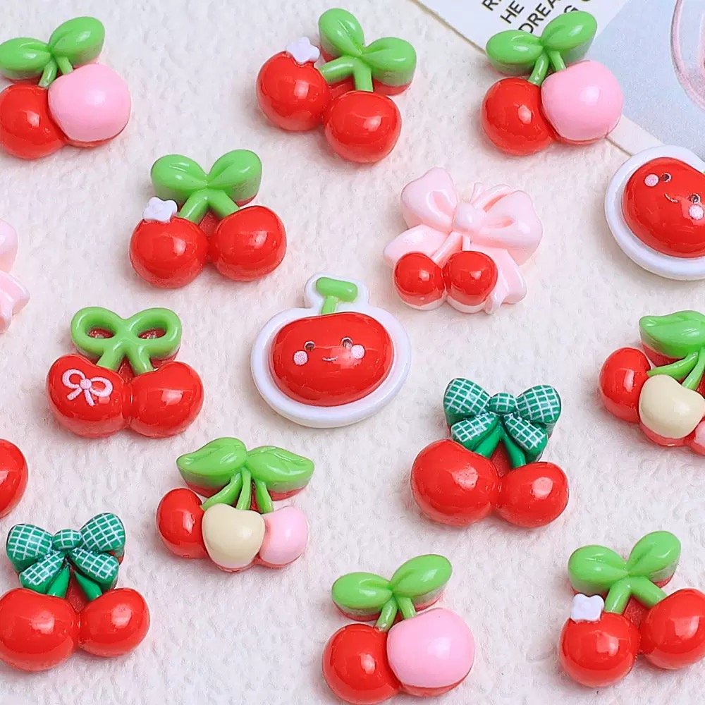 Nail Art Red Cherry - 20 pièces mignon Mini dessin animé