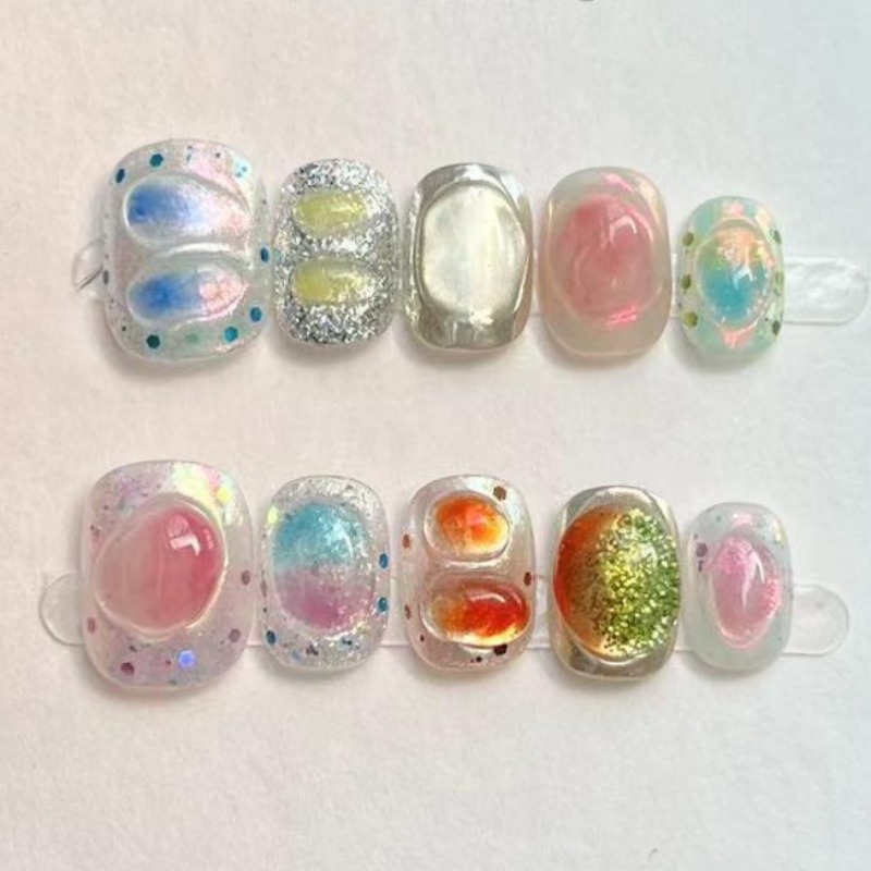 Nail Art Inspo - 10 pièces mignon court rond à