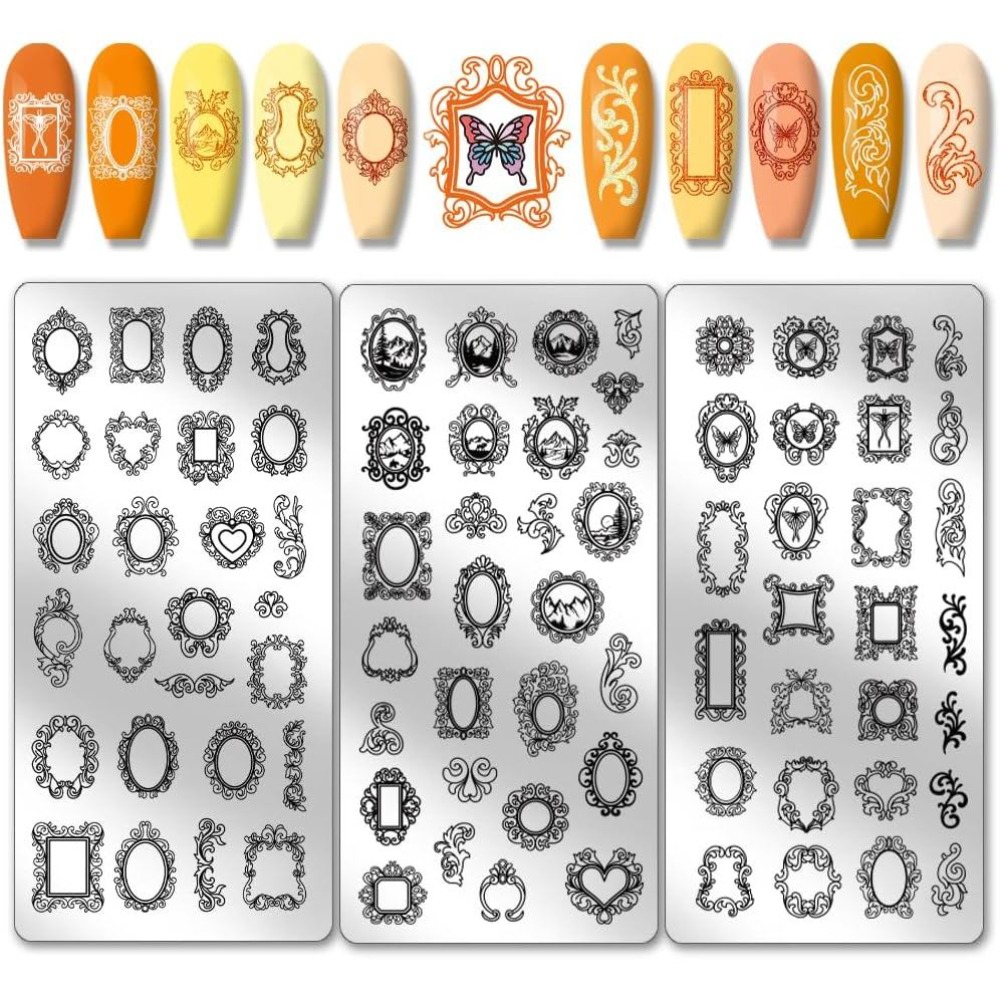 Nail Art Inspo - 3 pièces de plaques de tamponnage