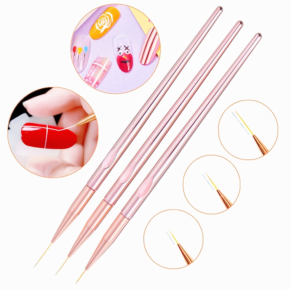 Nail Art Rose Gold - Lot de 3 pinceaux pour nail