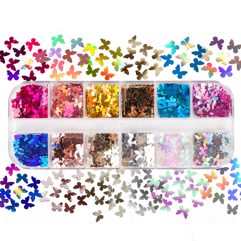 Nail Art Inspo - Mélange de Paillettes Papillon Fluorescentes, Accessoires