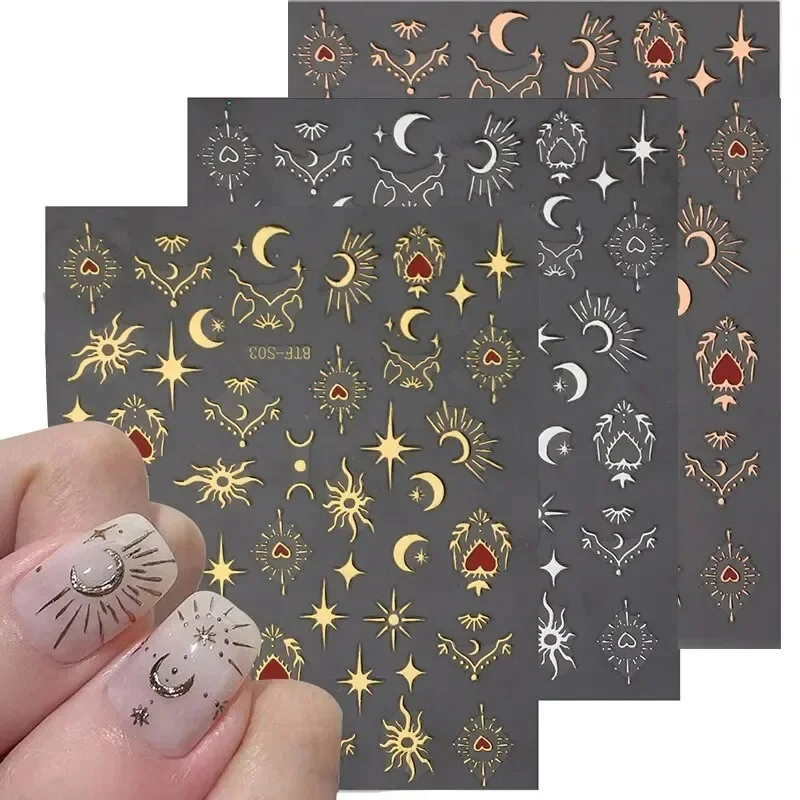 Nail Art Rose Gold - 3 feuilles 1 paquet, autocollants 3D,