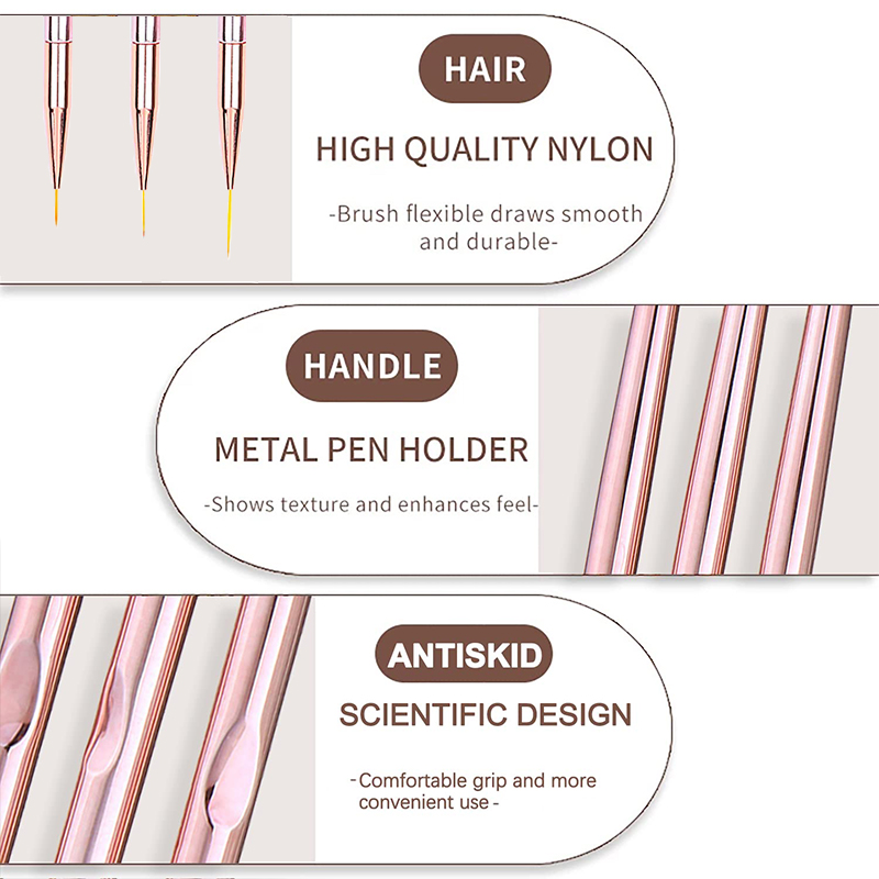 Lot de 3 pinceaux pour nail ar - Nail Art Rose Gold avis et prix
